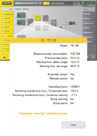 Illustration af advarsler i flowdiagram på SIGMA AIR MANAGER 4.0